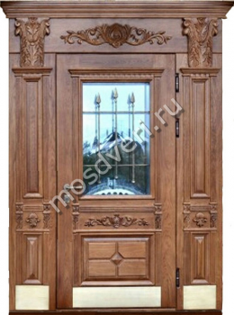 Входная металлическая дверь с зеркалом, отделкой массивом дерева и декором - купить от производителя Мосдвери Входная металлическая дверь с зеркалом, отделкой массивом дерева и декором