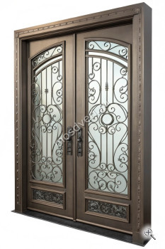 Двустворчатая красивая входная дверь с ковкой в частный дом КДД-004 - купить от производителя Мосдвери Двустворчатая красивая входная дверь с ковкой в частный дом КДД-004